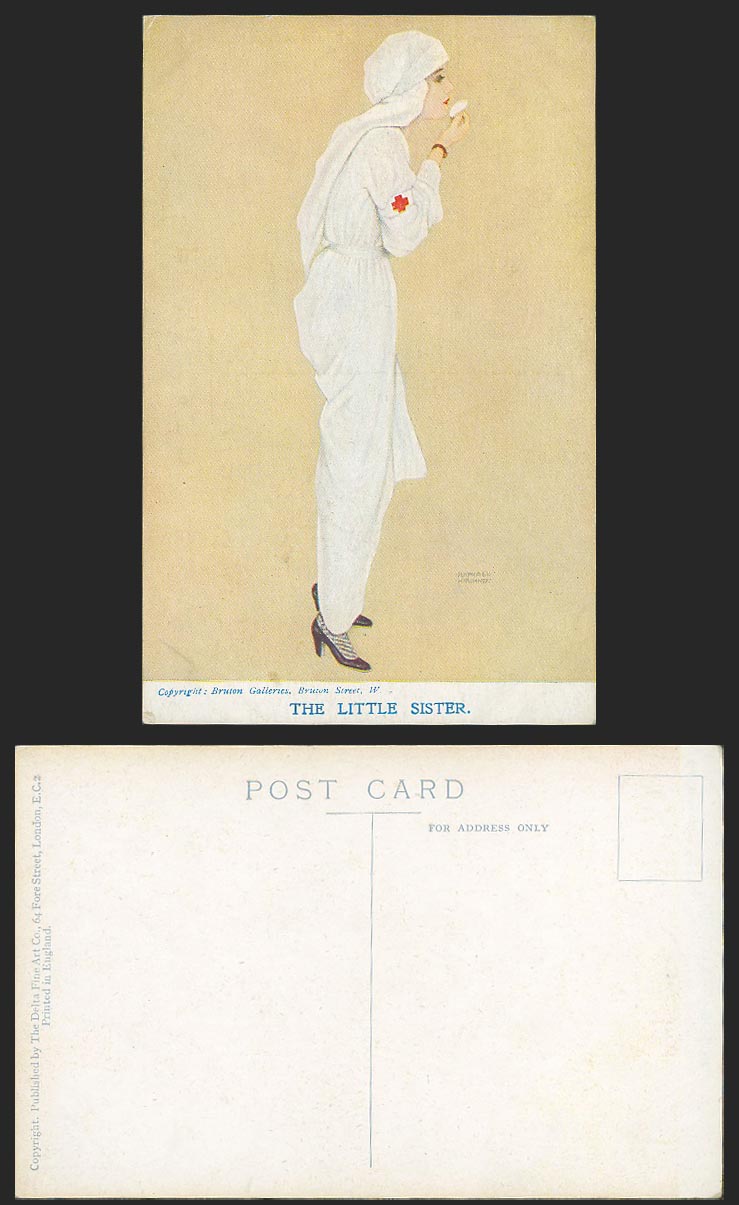 Raphael Kirchner Old Postcard The Little Sister, Red Cross Nurse, Glamour Woman