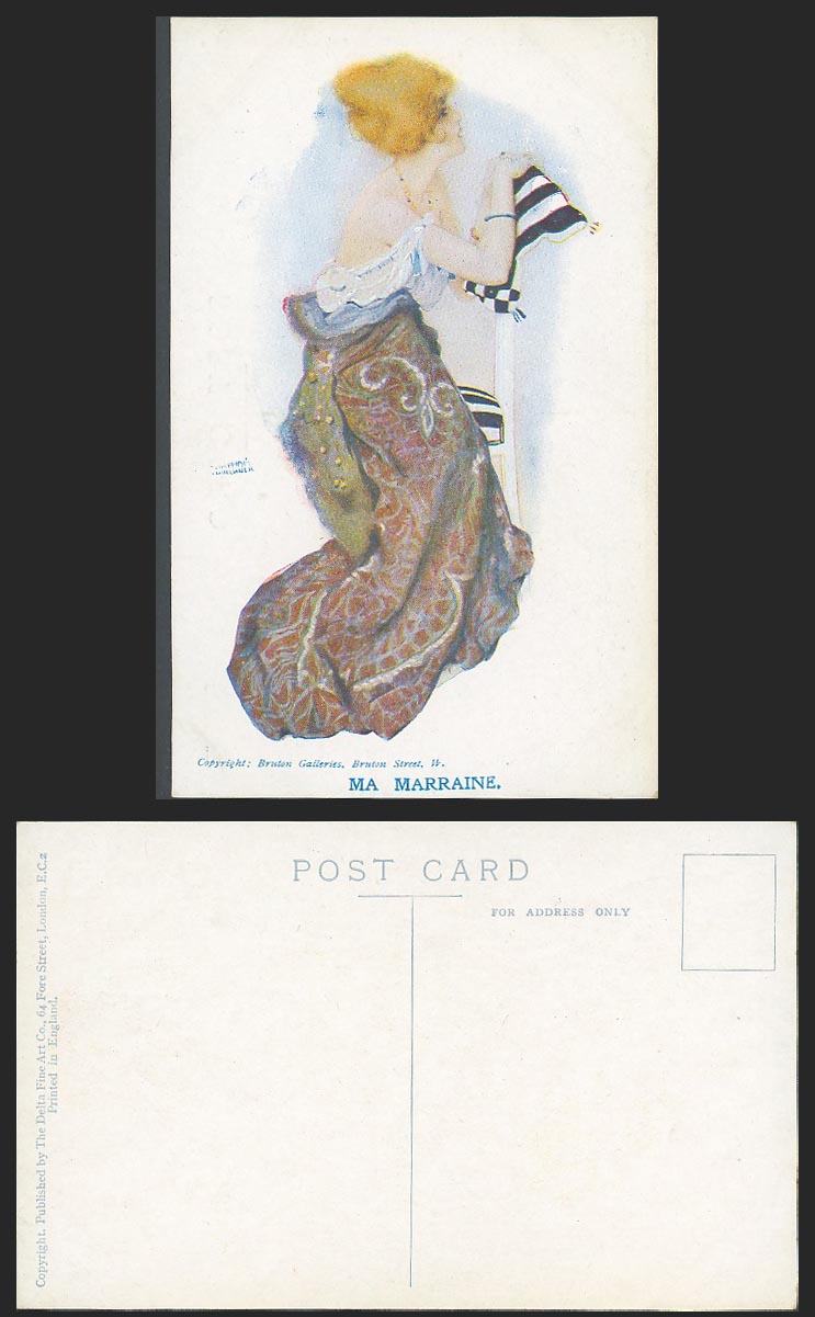 Raphael Kirchner Old Postcard Ma Marraine - Glamour Lady Woman Sitting on Chair