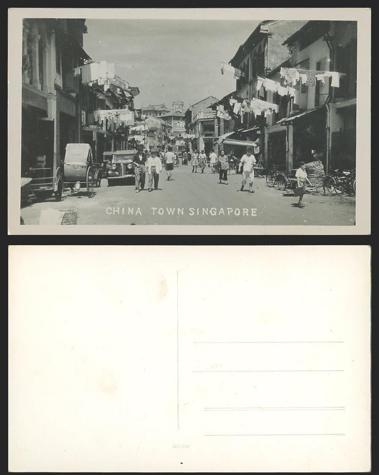 Singapore Old Real Photo Postcard Chinatown China Town Street, Rickshaw No. 5119
