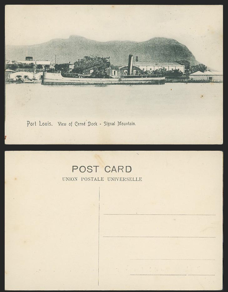 Mauritius Old Postcard Port Louis View of Cerne Dock, Signal Mountain, Ship Boat