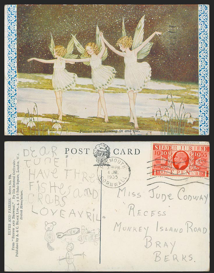 Ida Rentoul Outhwaite 1935 Old Postcard Fairies Dancing In and Out Bunny Brownie