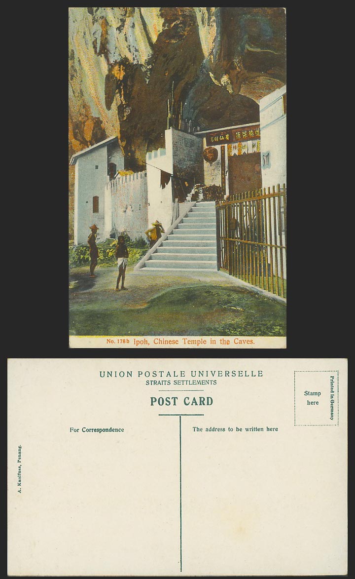 Perak Ipoh Old Colour Postcard Chinese Temple in Caves Cave Stairs 道德深遠有仙則名 178b
