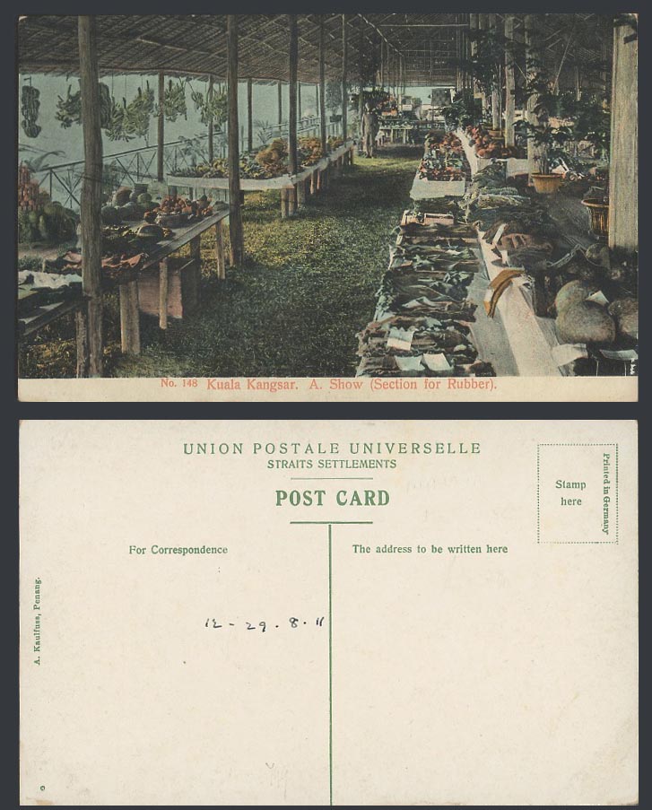 Perak Old Postcard Kuala Kangsar A Show, Section for Rubber, A. Kaulfuss No. 148