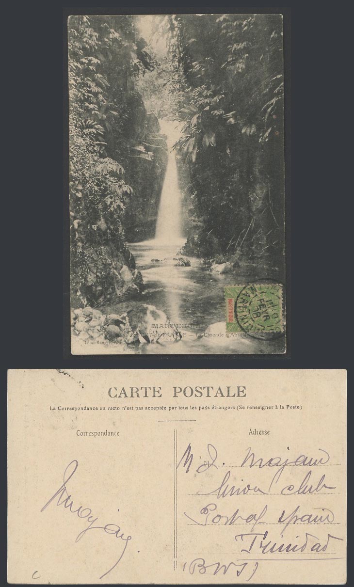 Martinique 5c 1908 Old Postcard Fort-de-France, Cascade Absalon, Waterfall Falls
