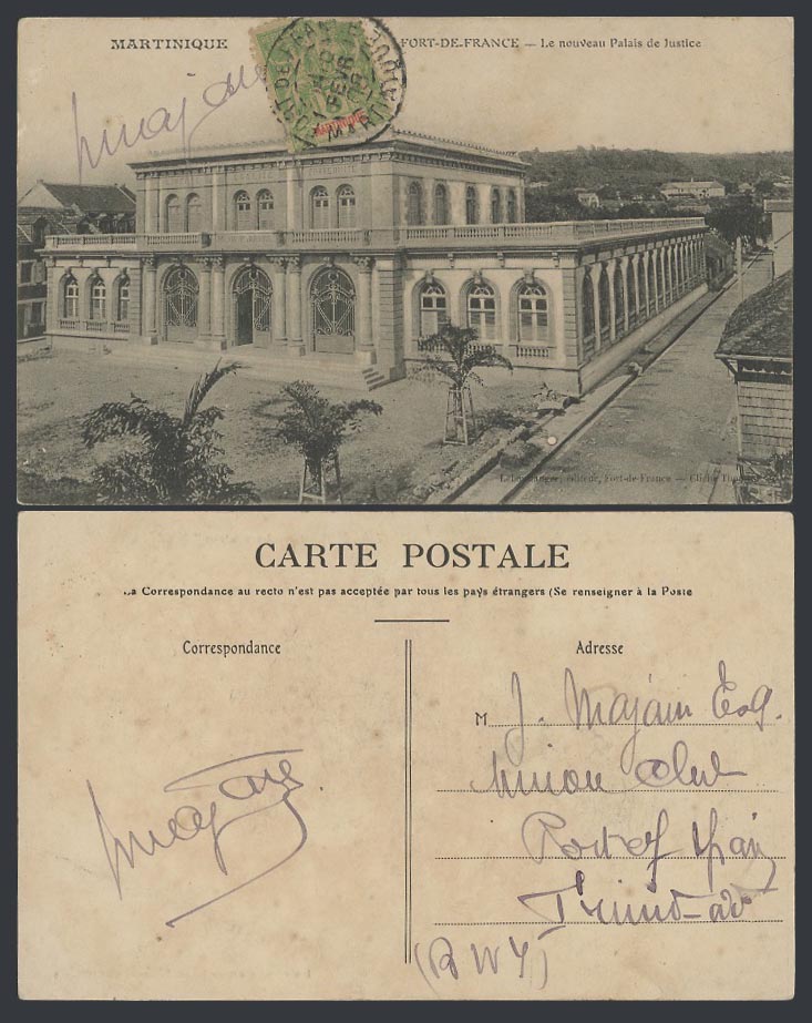 Martinique 5c 1908 Old Postcard Fort-de-France Palais de Justice Law Court House