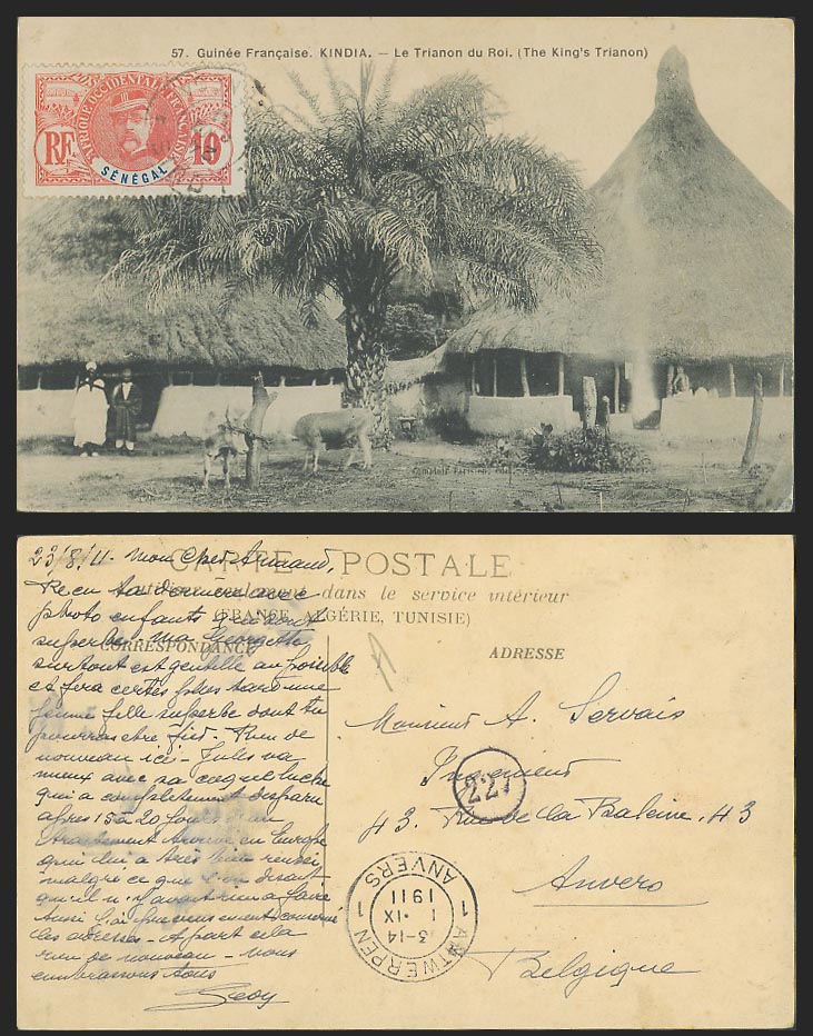 French Guinea Guinee, Senegal 10c 1911 Old Postcard Kindia King's Trianon du Roi