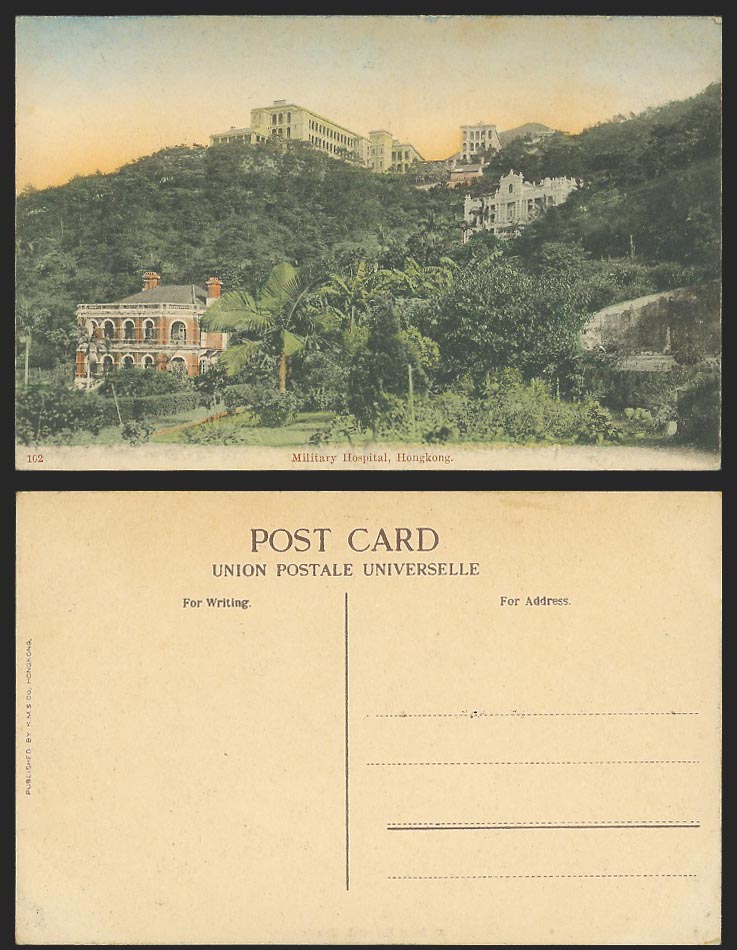 Hong Kong China Old Hand Tinted Postcard Military Hospital Building K.M.& Co 102
