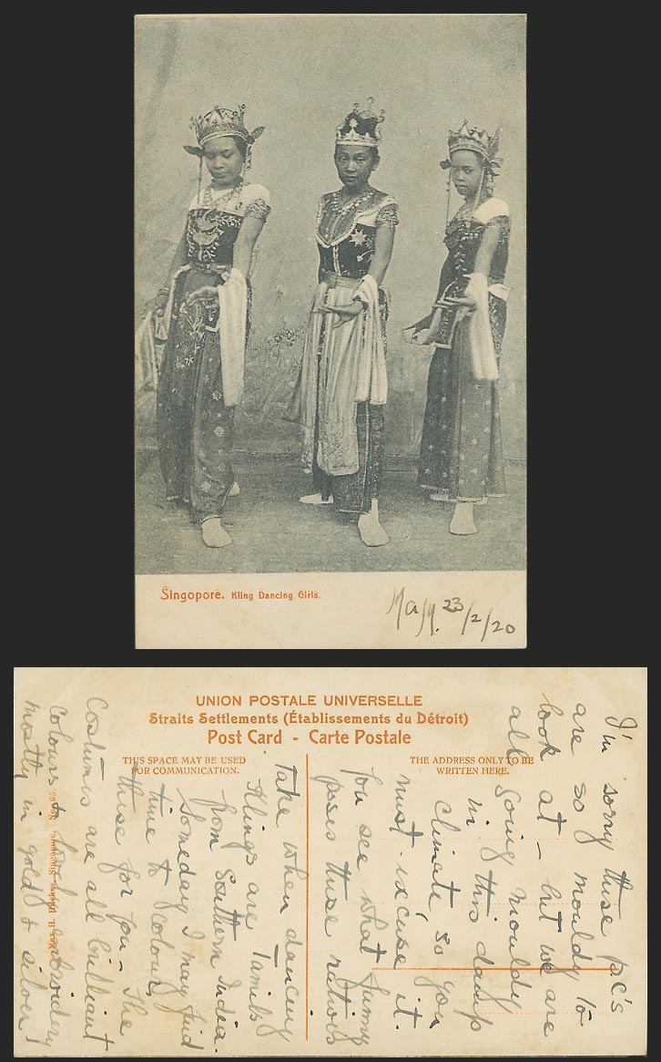 Singapore 1920 Old Postcard 3 Kling Dancing Girls, Native Women Dancers Costumes