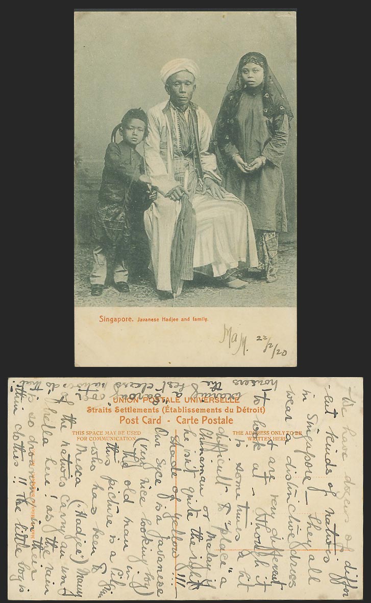 Singapore Old Postcard Indonesia Java Javanese Hadjee and Family Man Woman & Boy