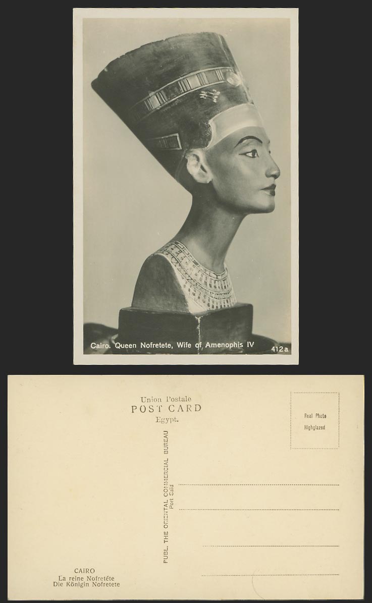 Egypt Old Real Photo Postcard Cairo Queen Nefertiti Wife of King Amenophis IV