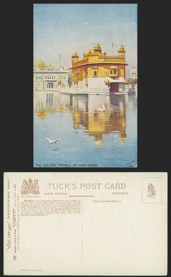 India Native Life Old Tucks Oilette Postcard GOLDEN TEMPLE AMRITSAR Darbar Sahib