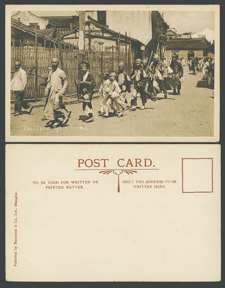 China c.1920 Old Postcard Shanghai The Orphan Spirits Festival Street Procession