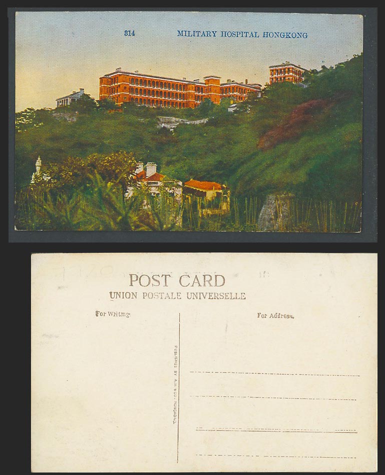 Hong Kong China Old Colour Postcard Military Hospital Building on Hill No. 314