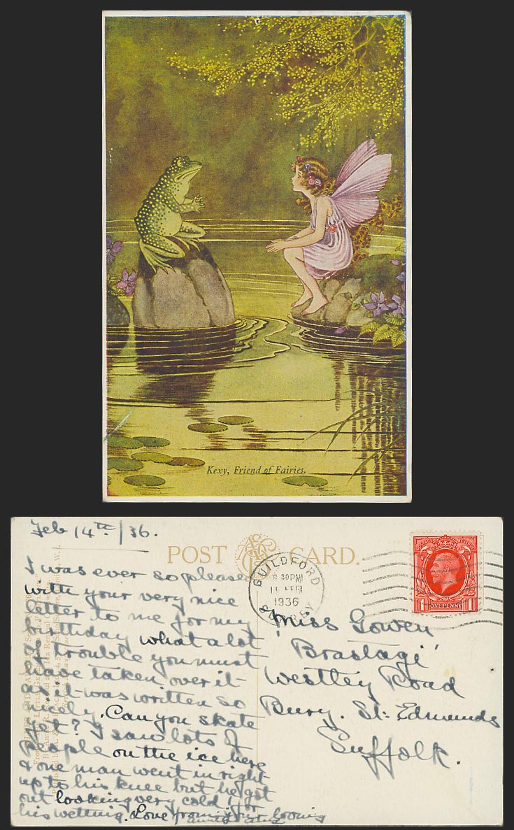 Ida Rentoul Outhwaite 1936 Old Postcard Fairy Girl & FROG KEXY Friend of Fairies