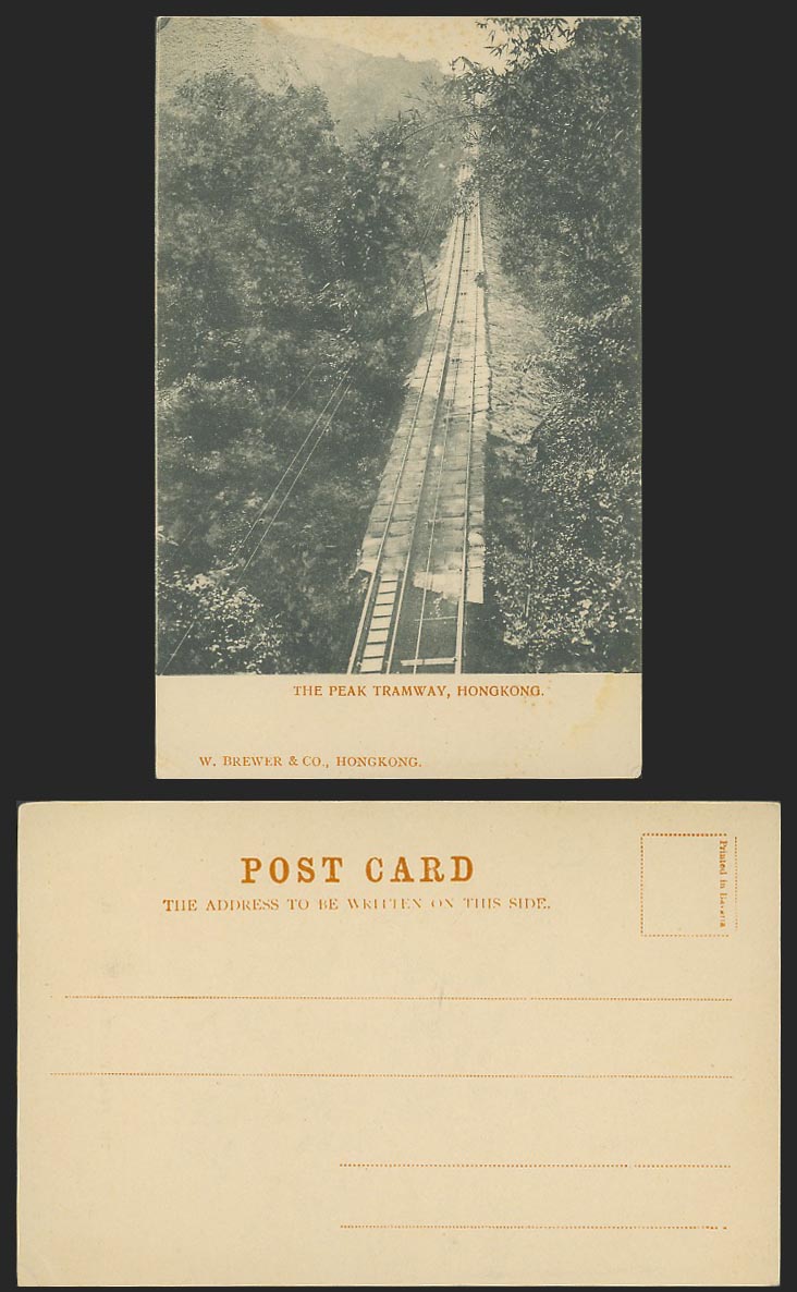 Hong Kong China Old Undivided Back Postcard Peak Tramway W. Brewer & Co Hongkong
