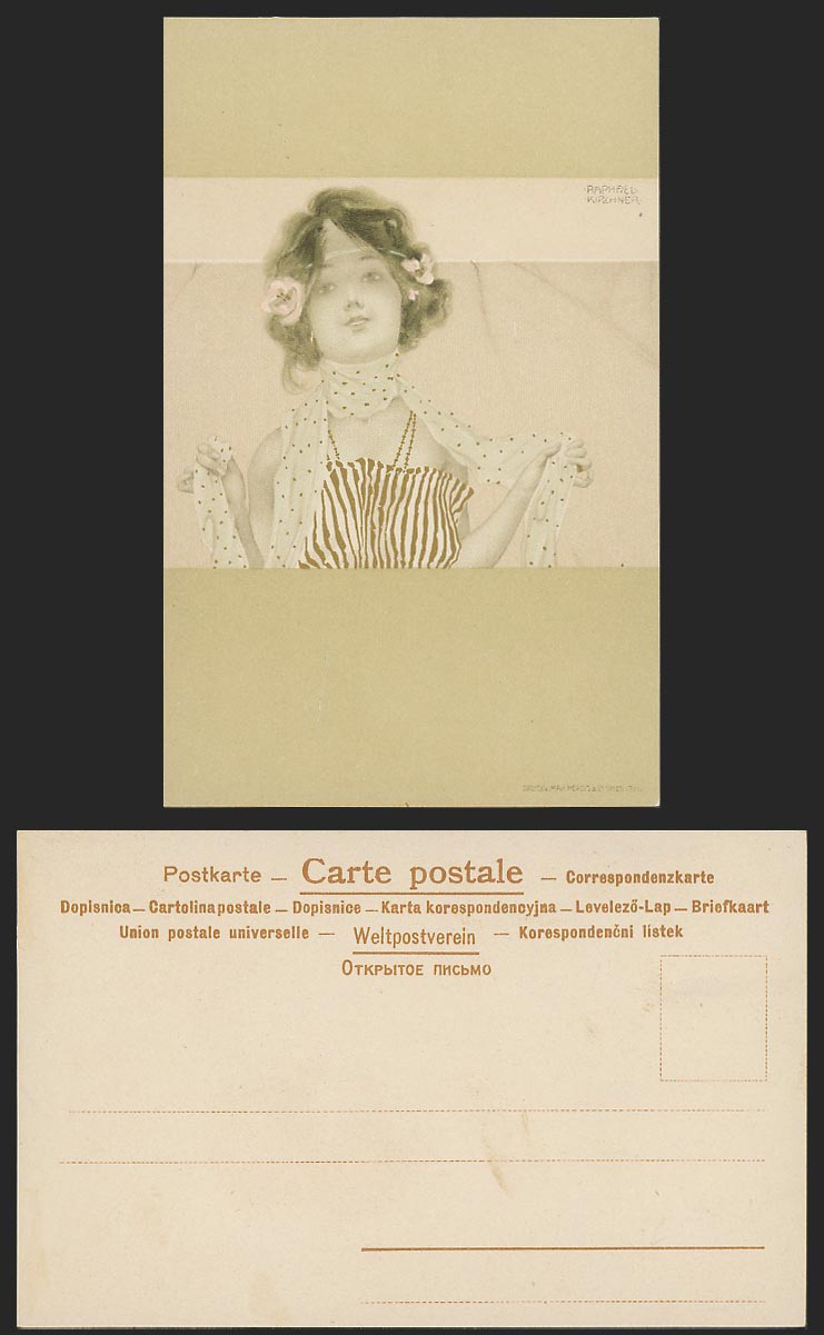 Raphael Kirchner Old UB Postcard Glamour Lady Woman Girl, Spotty Polka Dot Scarf