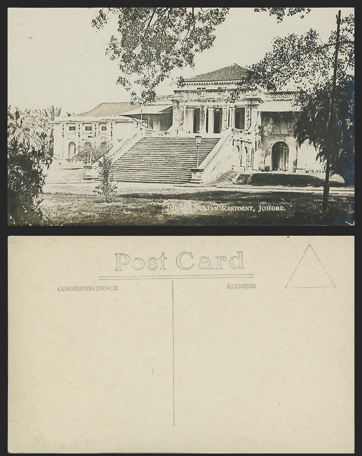 Johore Johor Sultan Resident, Steps, Straits Settlements Old Real Photo Postcard