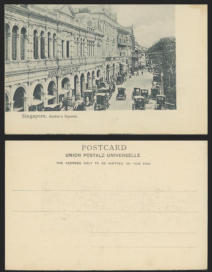 Singapore Old UB Postcard Raffle's Square Street Scene, John Little & Co., Carts
