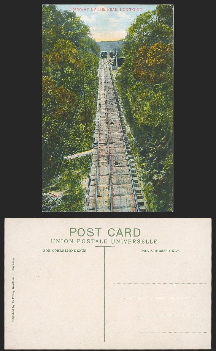 Hong Kong Old Colour Postcard Tramway up The Peak, TRAM Trams, C. Piens Kowloon