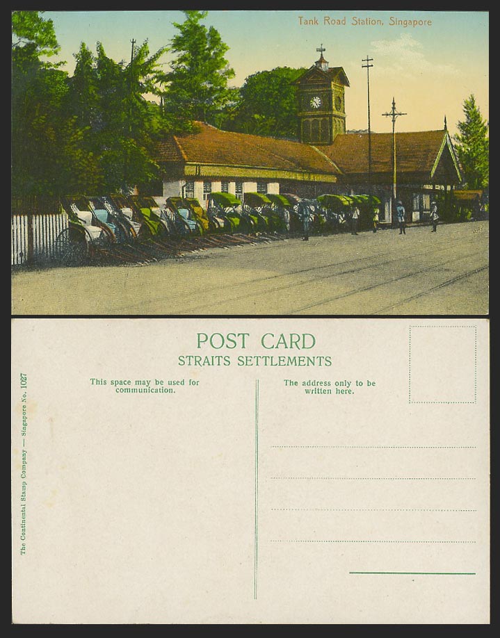 Singapore Old Colour Postcard Tank Road Station Railway Rickshaw Clock Tower St.