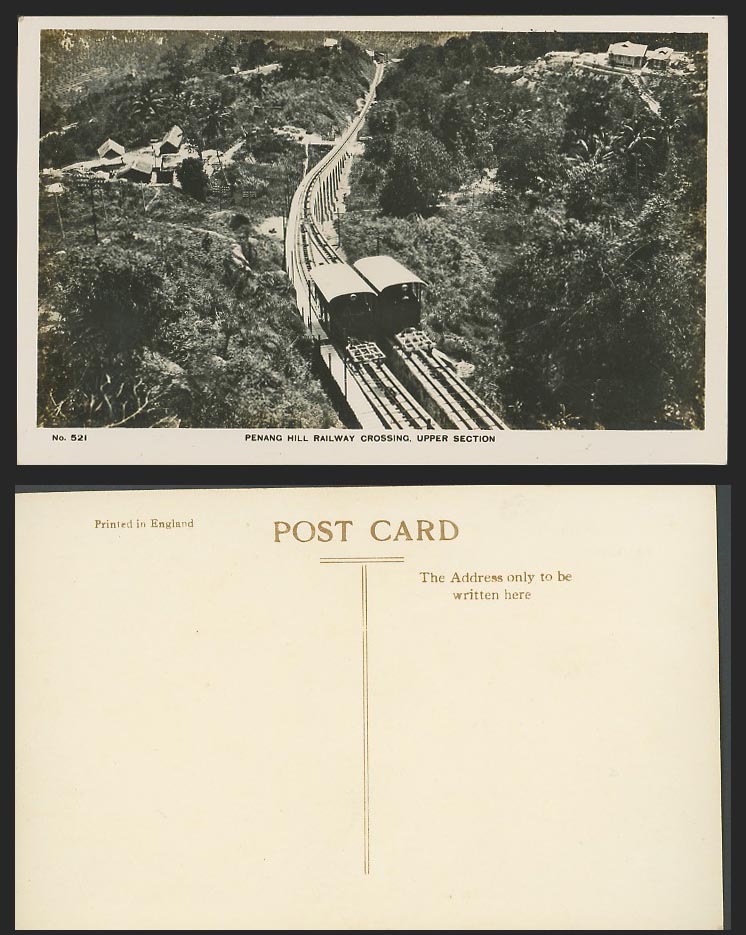 Penang Hill Railway Crossing Upper Section Trains Old Real Photo Postcard No.521