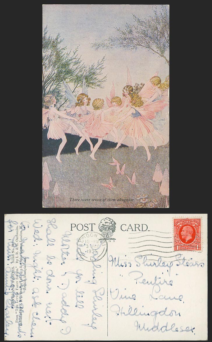 Ida Rentoul Outhwaite 1935 Old Postcard Were Seven of them Altogether, Butterfly