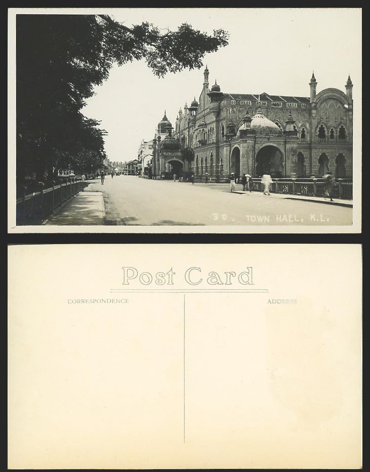 Malaya Malay, Kuala Lumpur, Town Hall K.L. Street Scene Old Real Photo Postcard