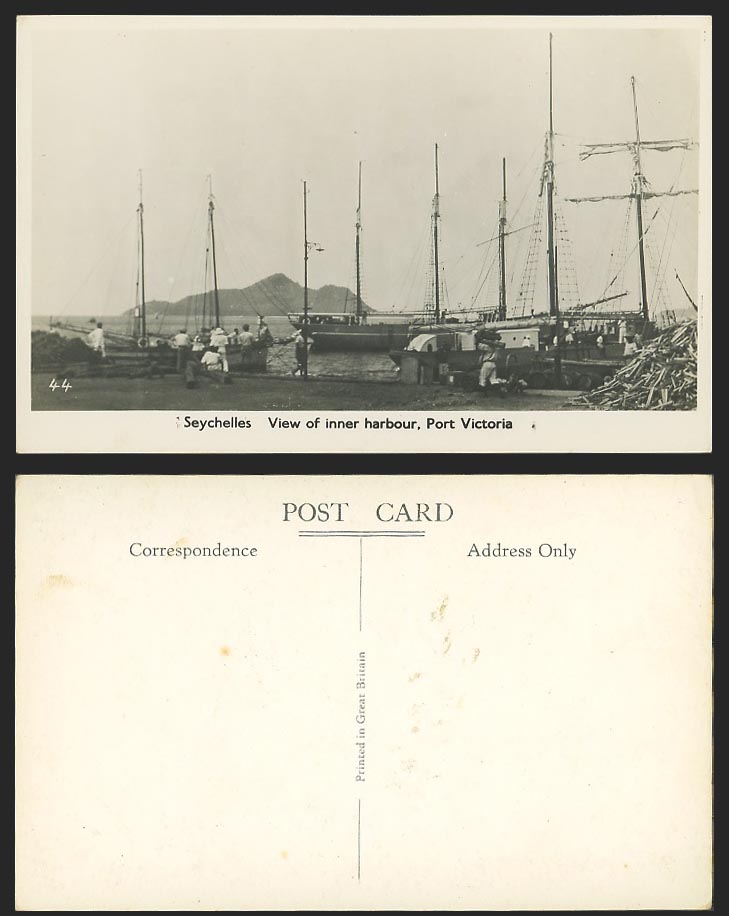 Seychelles Old Real Photo Postcard Port Victoria, Inner Harbour View Ships Boats
