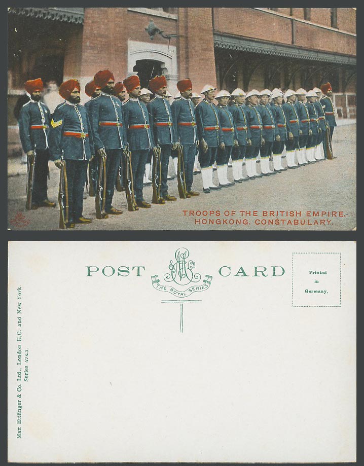 Hong Kong Constabulary British Empire Troops Chinese & Indian Old Color Postcard