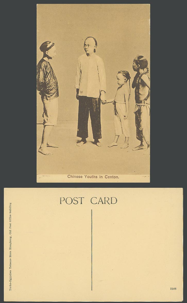 China Old Postcard Chinese Youths in Canton, Qing Dynasty Chinaman Children Boys
