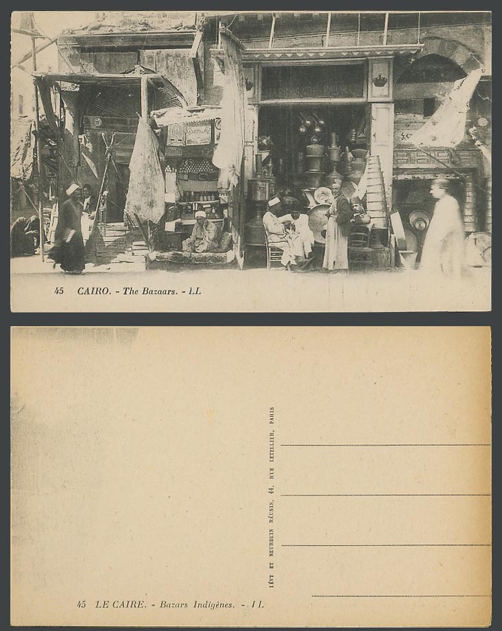 Egypt Old Postcard Cairo The Bazaars Bazars Market Street Shops Sellers L.L. 45
