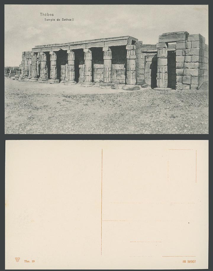 Egypt Old Postcard Thebes Temple de Kourna, King Sethos I, Ruins, Columns The.19