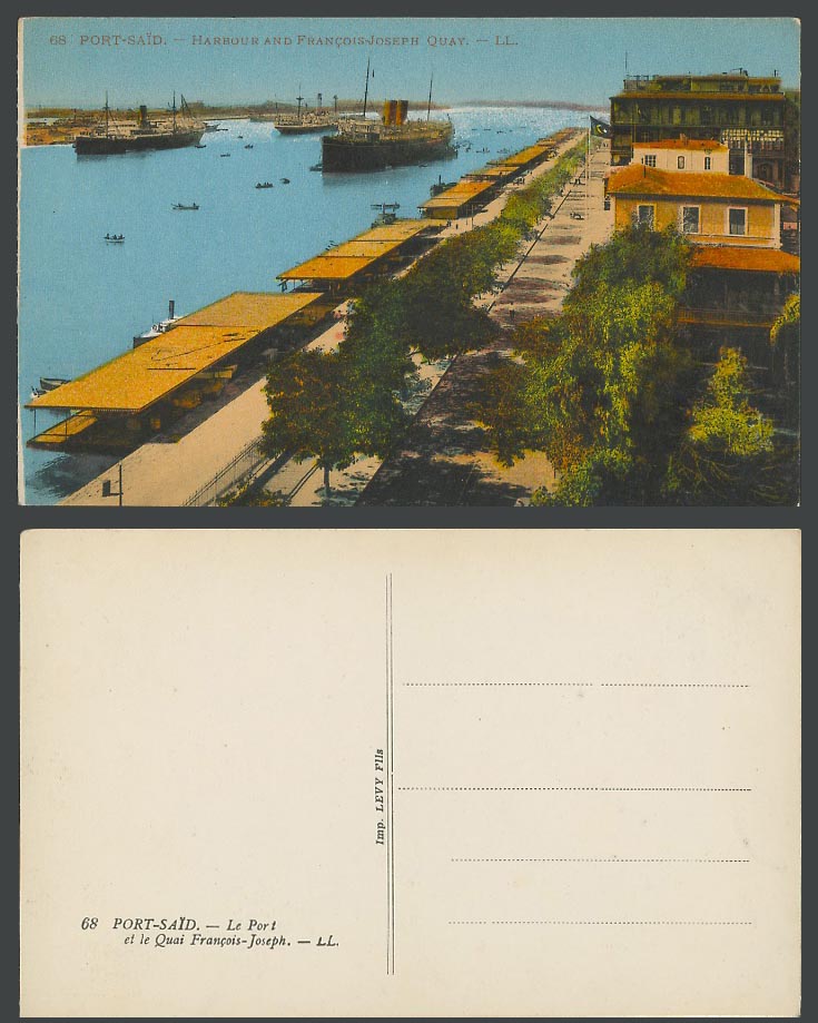 Egypt Old Colour Postcard Port Said & Harbour Francois-Joseph Quay Ships L.L. 68