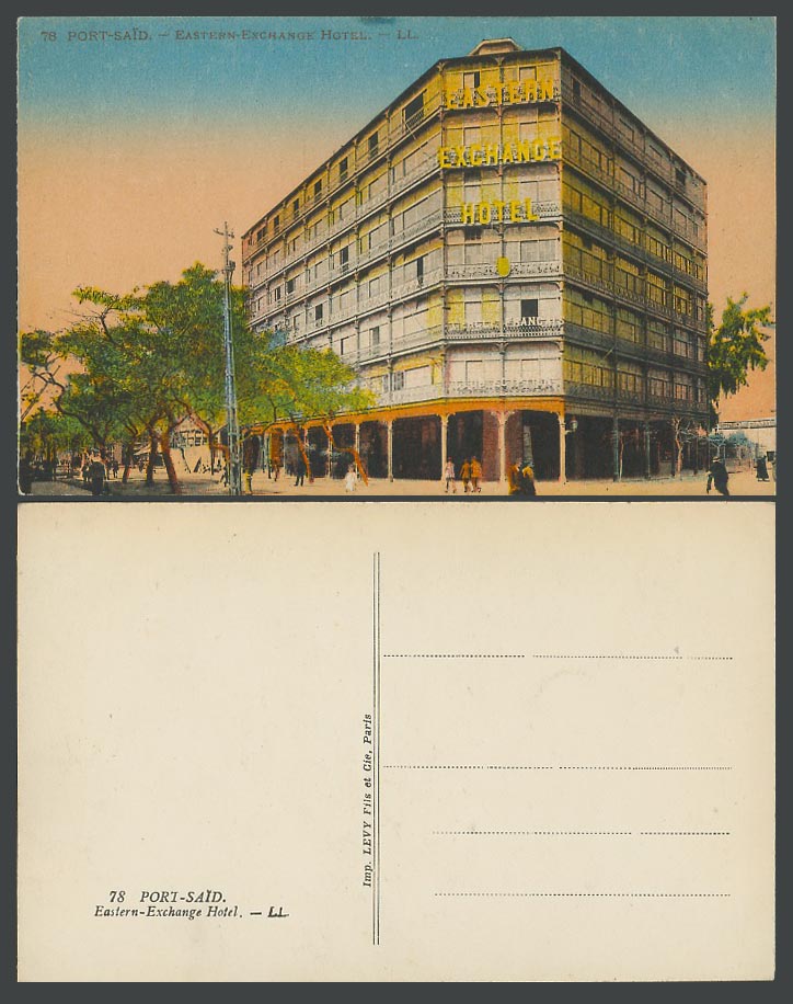 Egypt Old Colour Postcard Port Said, Eastern Exchange Hotel, Street Corner LL 78