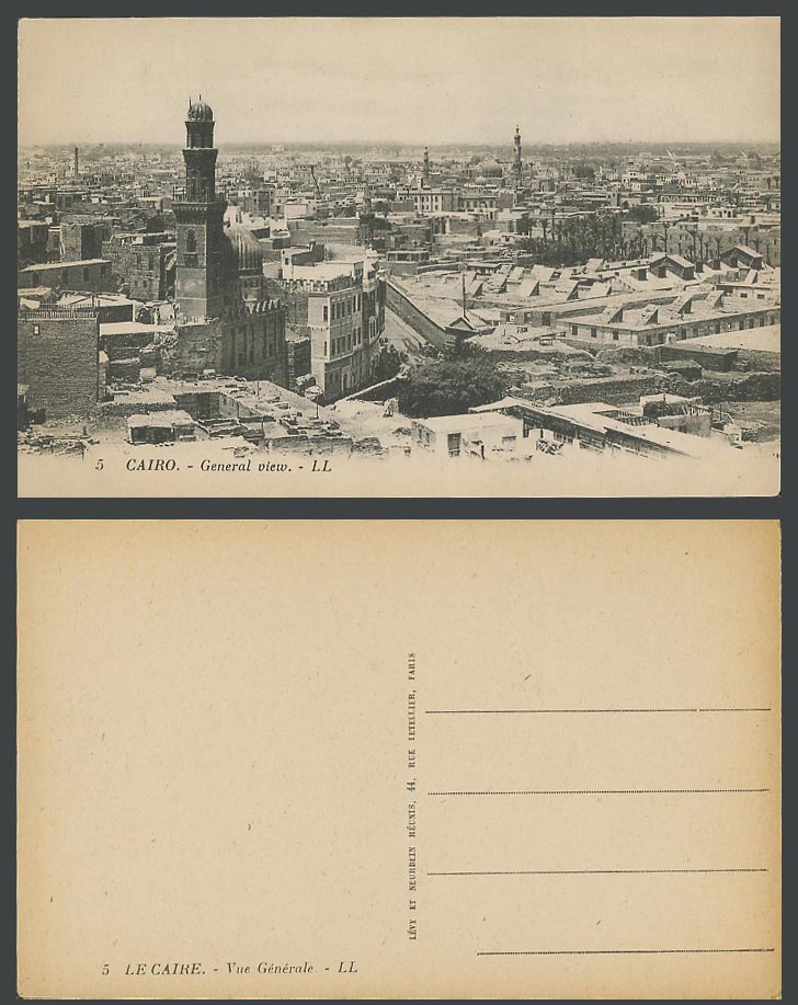 Egypt Old Postcard Cairo General View Panorama, Le Caire Vue Generale L.L. No. 5