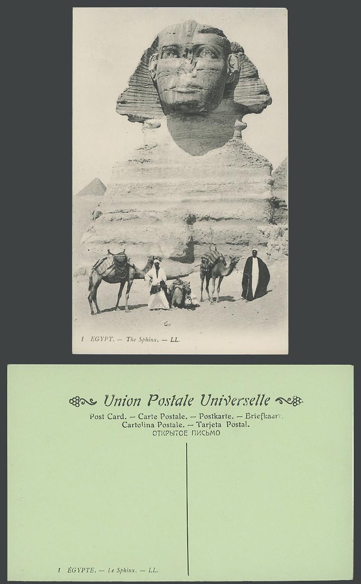Egypt L.L. No.1 Old Postcard The Shpinx Pyramids Giza Camels and Arab Travellers