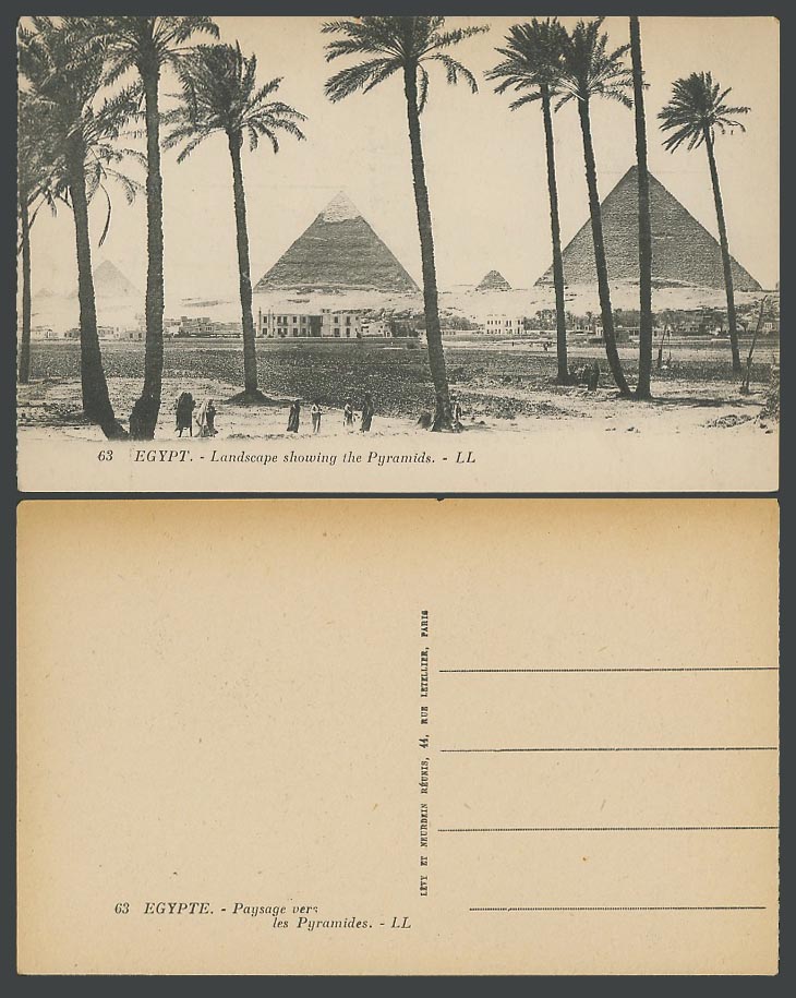 Egypt Old Postcard PYRAMIDS GIZA Landscape Palm Trees Paysage Pyramides L.L. 63