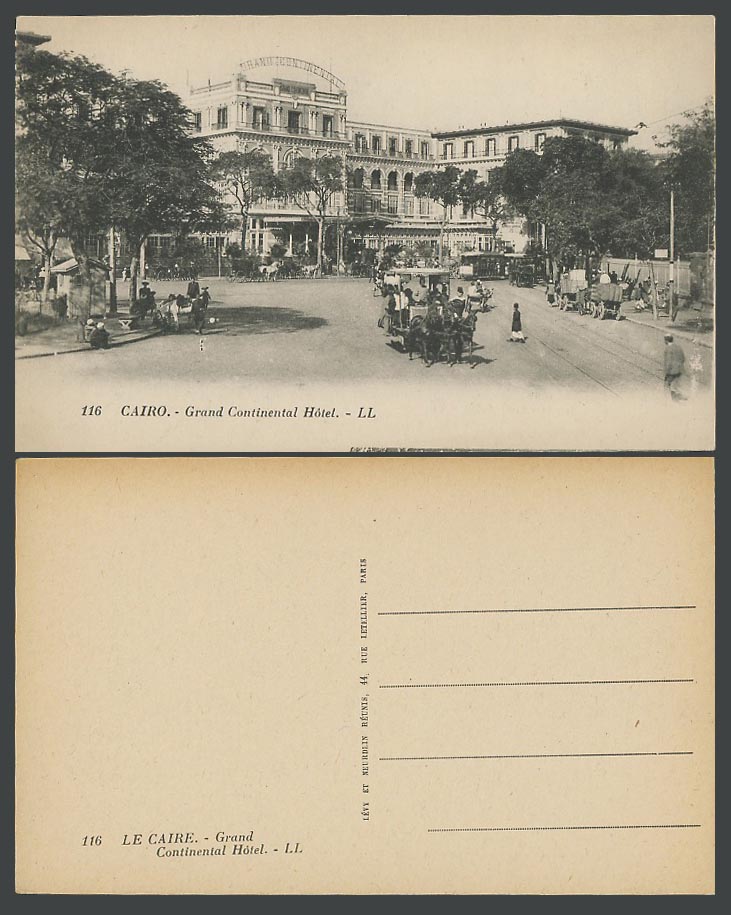 Egypt Old Postcard Cairo Grand Continental Hotel Tram Tramway Street View LL 116