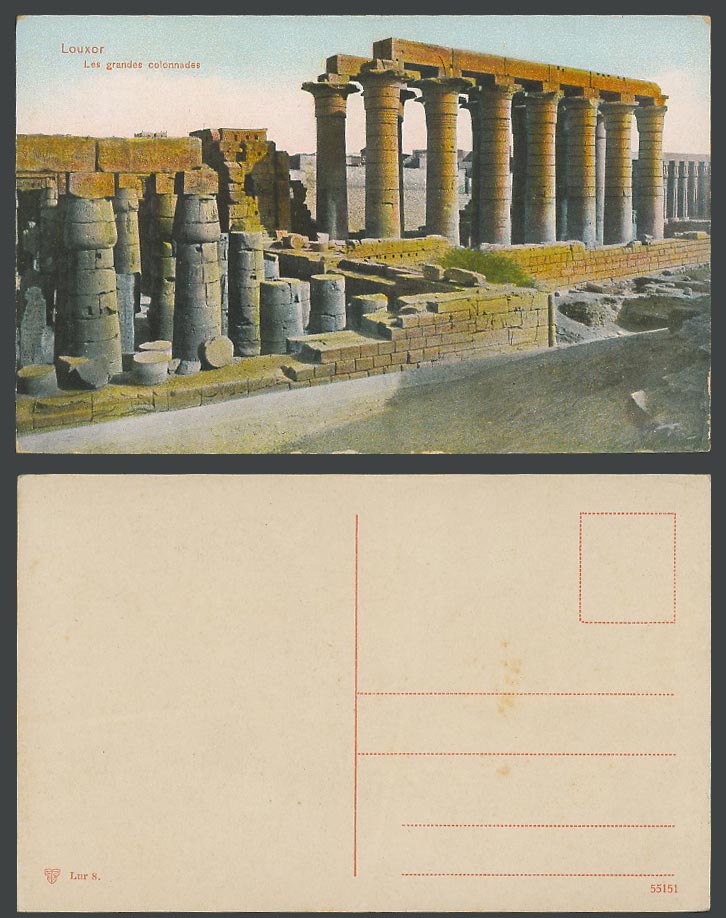 Egypt Old Colour Postcard Luxor Temple Ruins, Louxor Louqsor, Grandes Colonnades