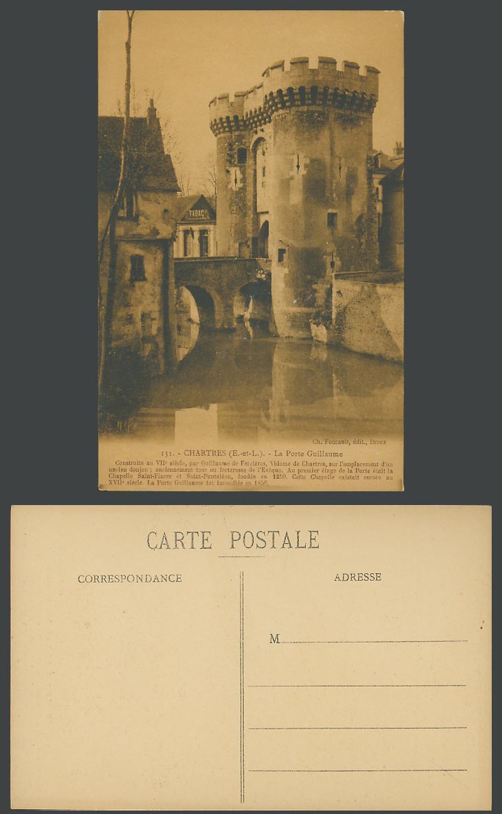 France Old Postcard La Porte Guillaume Gate Bridge River Scene Building w. TABAC