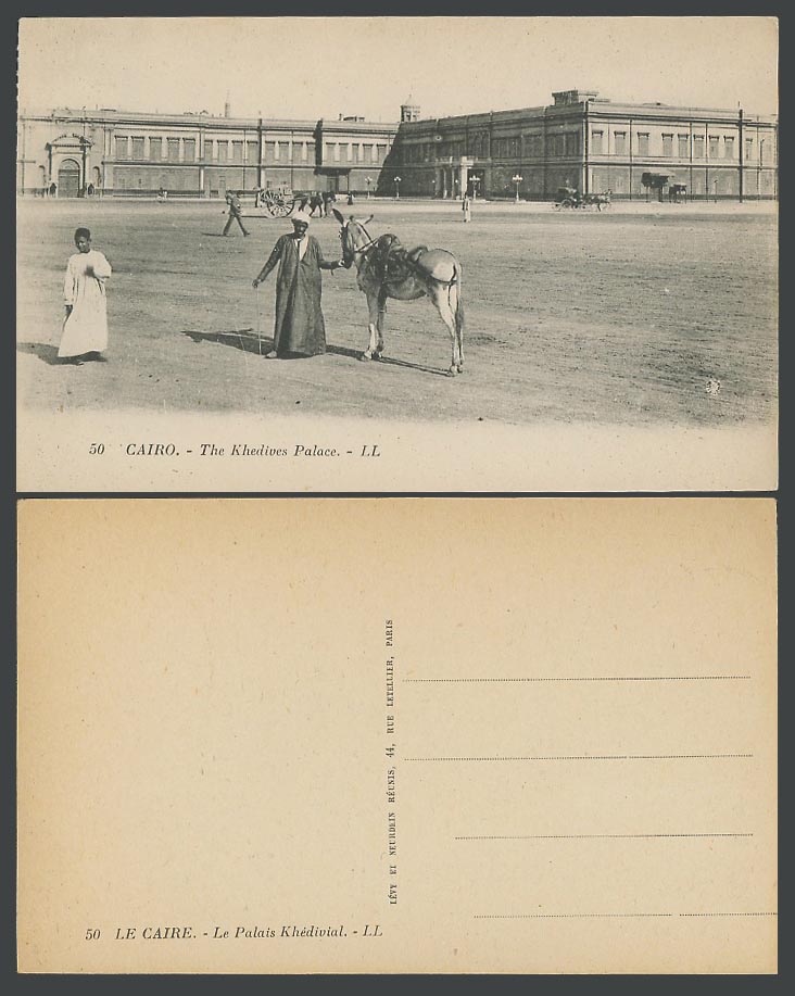 Egypt Old Postcard Cairo Khedives Palace Palais Khedivial Donkey Cart L.L. No.50