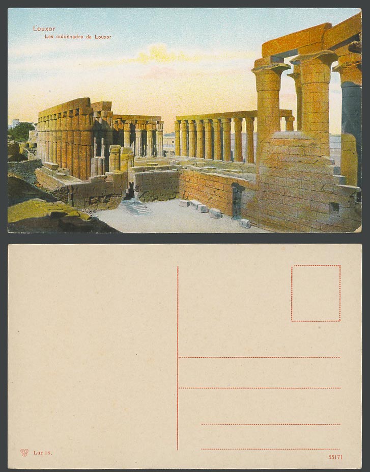 Egypt Old Colour Postcard Luxor Temple Ruins, Louxor Louqsor, Colonnades Columns