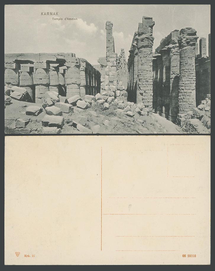 Egypt Old Postcard Karnak Great Temple d'Ammon Ammon Temple Ruins Columns Krk 11