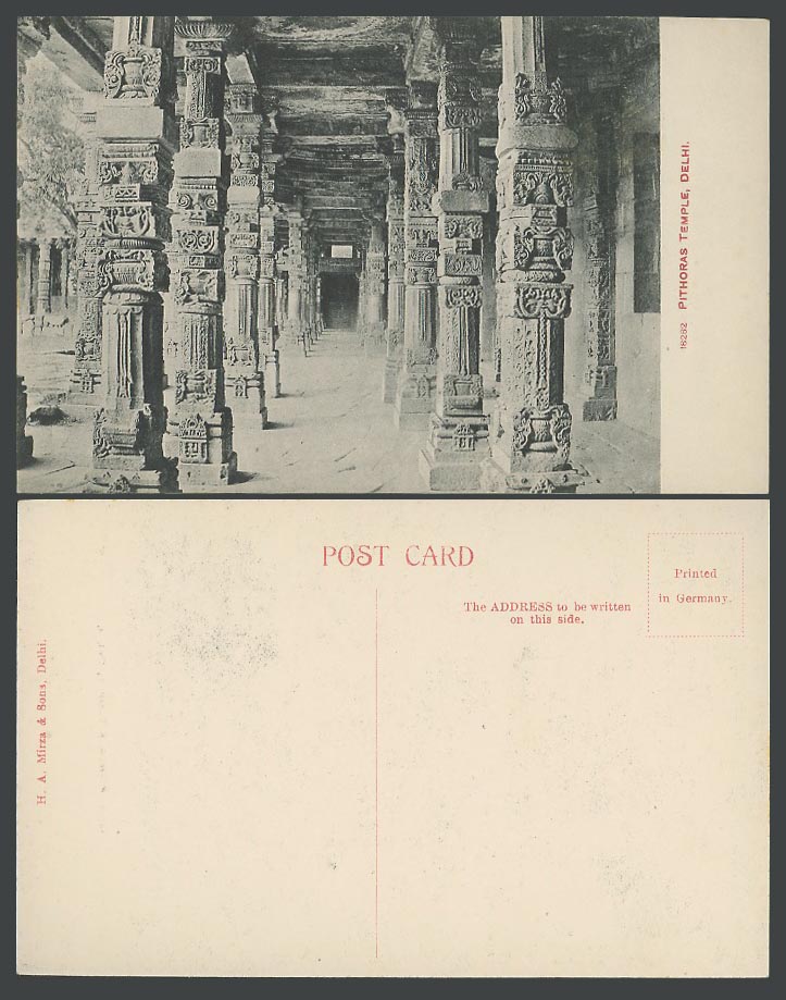 India Old Postcard Pirthi Rai Pithora Pithoras Temple 64 Pillars Delhi, HA Mirza