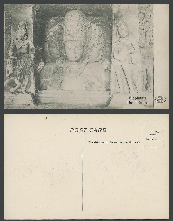 India Old Postcard Elephanta The Trimurti Bombay Cave Caves Temple Shrine Buddha