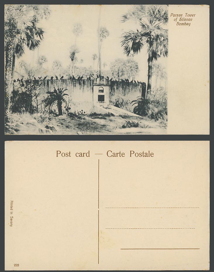 India Old Postcard Parsi Parsee Tower of Silence Bombay, Birds Palm Trees No.222