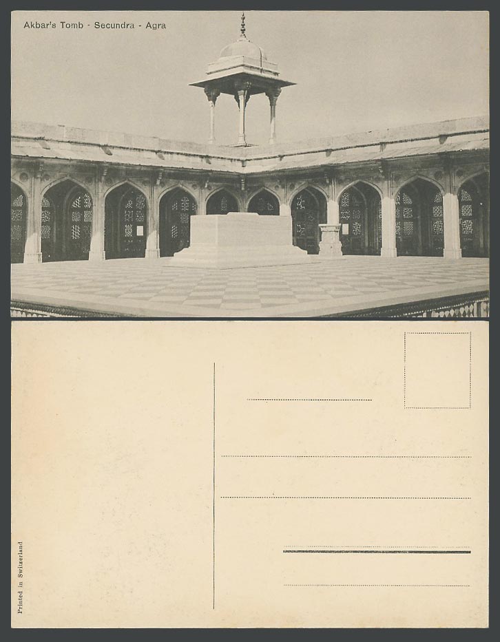 India Indian Old Postcard Secundra Agra, Akbar Akbar's Tomb, Printed Switzerland