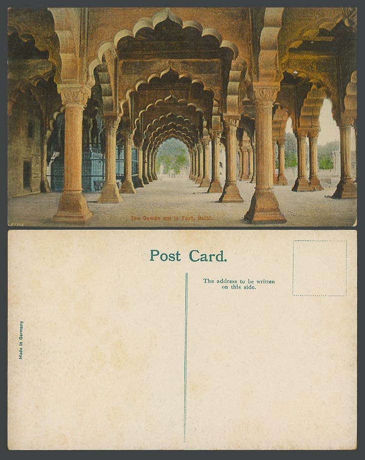 India Old Colour Postcard The Dewan Am in Fort, Delhi, Arch Arches Gate Interior