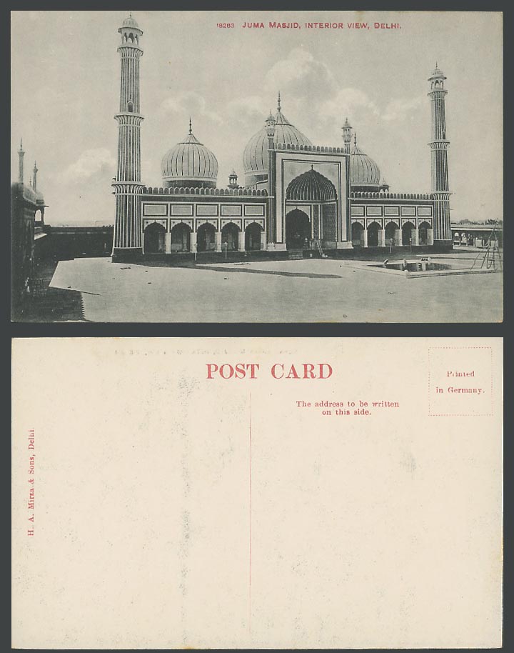 India Old Postcard Juma Masjid Delhi built in 1644 A.D. Interior View & Fountain