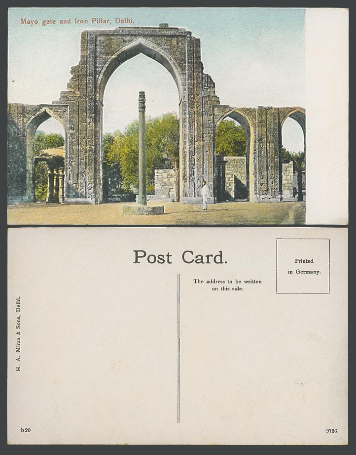 India Old Colour Postcard Iron Pillar Mayo Gate, Delhi (British Indian) Trees